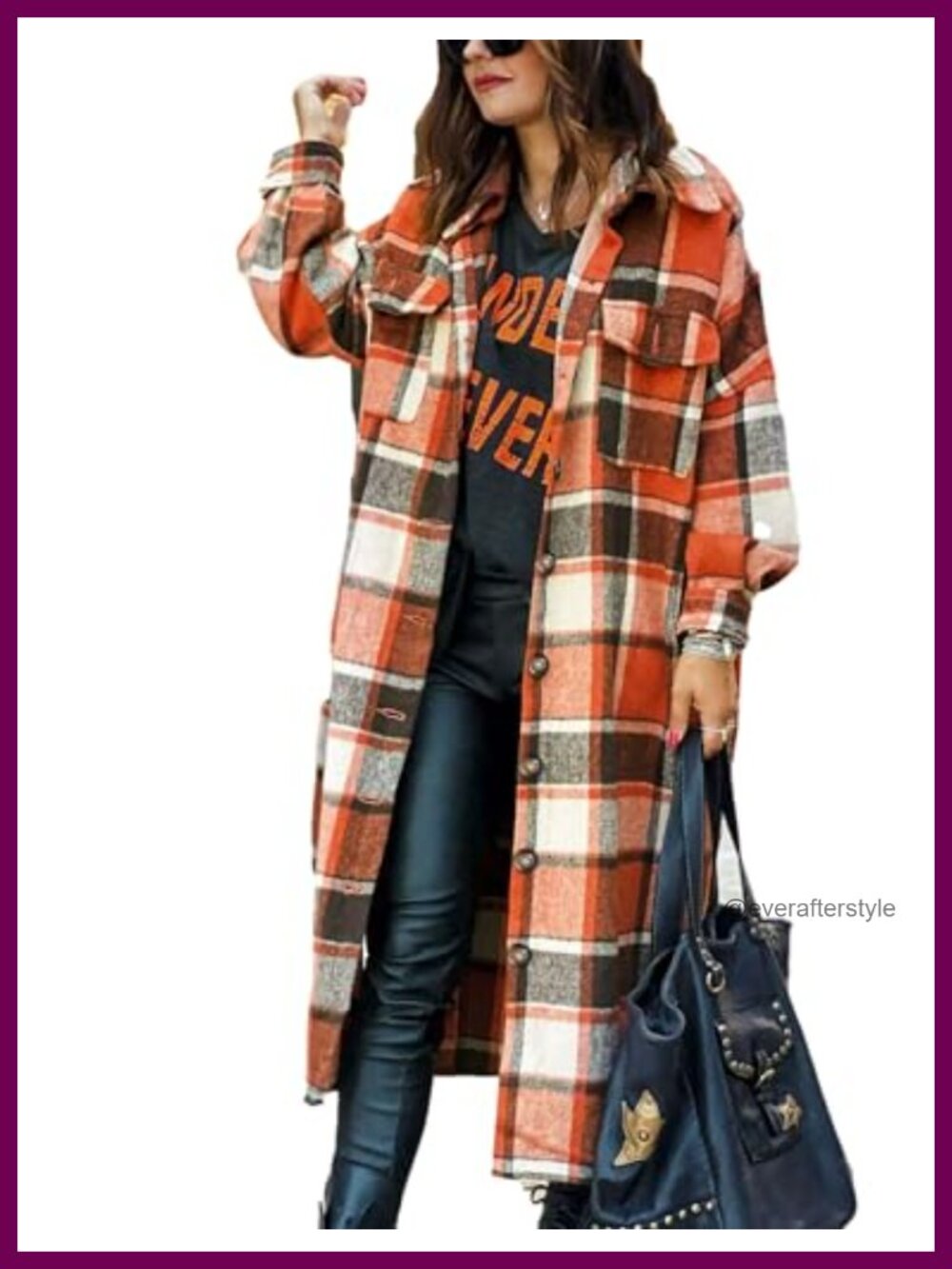 Wool Blend Plaid Button Down Shacket Coat with Pockets